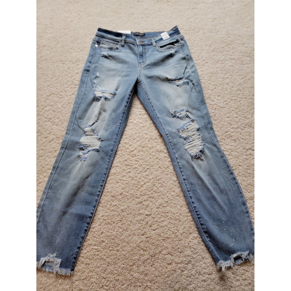 Judy Blue Distressed Boyfriend fit Jeans mid rise denim light Wash Size 9/29 NWT